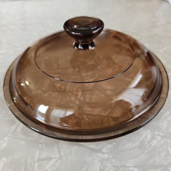 Pyrex Visions & Fireside V-1-C Amber Lid 6.5" small brown round glass top - Picture 5 of 8